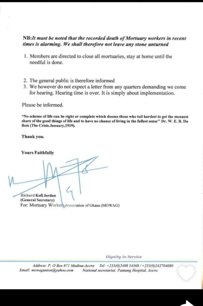 Mortuary Workers announce Nationwide strike over poor conditions and